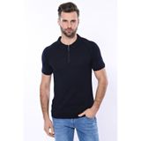 Wessi Kendinden Desenli Örme Bisiklet Yaka Lacivert Erkek T-shirt -