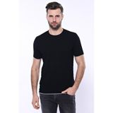 Wessi Kendinden Desenli Örme Siyah Erkek Bisiklet Yaka T-shirt -