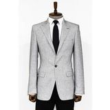 Wessi Kendinden Desenli Slim Fit Gri Erkek Ceket