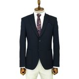Wessi Kendinden Desenli Slim Fit Sivri Yaka Lacivert Erkek Ceket - 52