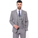 Wessi Kendinden Desenli Yelekli Slim Fit Gri Takım Elbise - 50