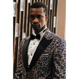 Wessi Kök Desenli Sivri Yaka Koyu Mavi Erkek Smokin Ceket - 50