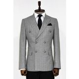 Wessi Kruvaze Slim Fit Çizgili Gri Erkek Ceket