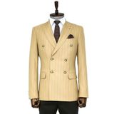 Wessi Kruvaze Slim Fit Çizgili Krem Erkek Ceket