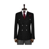 Wessi Kruvaze Slim Fit Çizgili Siyah Erkek Ceket