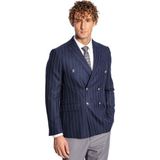 Wessi Kruvaze Slim Fit Lacivert Erkek Ceket %80 Viscose %17 Polyester Şık Çizgili Tasarım - 60