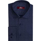 Wessi Lacivert Kaz Ayağı Desenli Slim Fit Gömlek - XL - Koyu Mavi