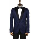 Wessi Lacivert Nokta Desenli Slim Fit Smokin Ceket - 48