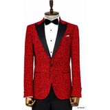 Wessi Leopar Desenli Slim Fit Dik Yaka Bordo Erkek Balo Ceketi - Wessi - 54
