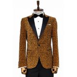 Wessi Leopar Desenli Slim Fit Dik Yaka Sarı Erkek Balo Ceket