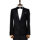 Wessi Leopar Desenli Slim Fit Siyah Erkek Smokin Ceket - 52