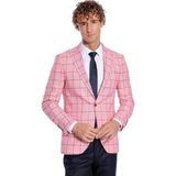 Wessi Mavi Kare Desenli Slim Fit Pembe Erkek Ceket - 52 - Bordo
