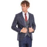 Wessi Mavi Yelekli Slim Fit Ekose Lacivert Erkek Takım Elbise