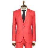 Wessi Mercan Kırmızısı İki Parça Slim Fit Tek Düğmeli Erkek Takım Elbise