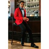 Wessi Nokta Desenli Slim Fit Kırmızı Erkek Smokin Ceket - Bordo - 62