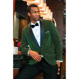 Wessi Nokta Desenli Slim Fit Koyu Yeşil Erkek Smokin Ceket - 60