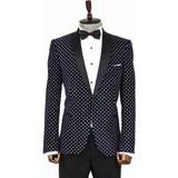 Wessi Nokta Desenli Slim Fit Lacivert Erkek Smokin Ceket - 46