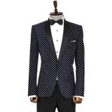 Wessi Nokta Desenli Slim Fit Lacivert Erkek Smokin Ceket