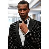 Wessi Nokta Desenli Slim Fit Siyah Erkek Smokin Ceket - 46