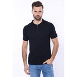 Wessi Polo Yaka Fermuarlı Lacivert Örme Erkek T-Shirt