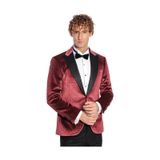 Wessi Simli Slim Fit Kadife Bordo Erkek Smokin Ceket