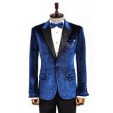 Wessi Simli Slim Fit Kadife Lacivert Erkek Smokin Ceket