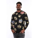 Wessi Siyah Bisiklet Yaka Taşlı Ve Baskılı Sweatshirt