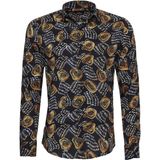 Wessi Siyah Çiçek Desenli Slim Fit Uzun Kollu Gömlek - 2XL