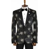 Wessi Siyah Desenli Sivri Yaka Slimfit Smokin Ceket - 56 - Black