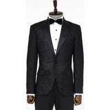 Wessi Siyah Kareli Desenli Simli Smokin Ceket - Black - 52
