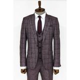 Wessi Slim Fit Bordo Ekose Takım Elbise - 46