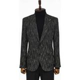 Wessi Slim Fit Spor Ceket Erkek Siyah Desenli %80 Viscose %17 Polyester %3 Elastan - Black - 52