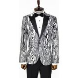 Wessi Slim Fit Zebra Desen Beyaz Erkek Smokin Ceket - 50