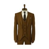 Wessi Tek Düğmeli Slim Fit Taba Yelekli Erkek Takım Elbise