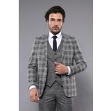 Wessi TK-62950-165-10 Ekose Ceket Pantolon Yelek Düz Füme Erkek Takım Elbise