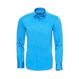 Wessi Uzun Kollu Pamuk Saten Slim Fit Turkuaz Erkek Gömlek