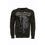 Wessi Yeşil Baskılı Taşlı Bisiklet Yaka Sweatshirt