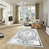 West Home Dijital Baskı Yıkanabilir Kaymaz Taban Salon Halısı Mutfak Halısı Yolluk ve Banyo Paspası - 120 x 300 cm - Turkuaz - Beyaz