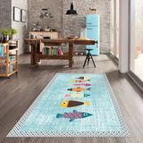 West Home Dijital Baskılı Yıkanabilir Kaymaz Taban Mutfak Halısı - 160 x 230 cm - Turkuaz