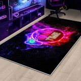 West Home Gamer Halı Oyuncu Odası Için LED Işık Görselli Yıkanabilir Kaymaz Taban Halı Genç Odası Için Halı - 180 x 280 cm - Siyah - Kırmızı