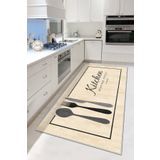 West Home Makinede Yıkanabilir Kaymaz Taban Leke Tutmaz Bej Mutfak Halısı Mutfak Yolluk ve Balkon Halısı