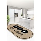 West Home Makinede yıkanabilir kaymaz taban leke tutmaz modern bej oval mutfak halısı ve mutfak yolluk