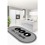 West Home Makinede yıkanabilir kaymaz taban leke tutmaz modern gri oval mutfak halısı ve mutfak yolluk
