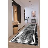 West Home Makinede Yıkanabilir Kaymaz Taban Leke Tutmaz Modernkesme Yolluk Mutfak Yolluk Halı Yolluk - 80 x 350 cm - Siyah