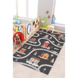 West Home Makinede Yıkanabilir Kaymaz Taban Leke Tutmaz Siyah Yol Desenli Bebek ve Çocuk Odası Halısı Oyun Matı - 80 x 150 cm