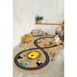 West Home Makinede Yıkanabilir Kaymaz Taban Leke Tutmaz Yol Desenli Çocuk Odası Halısı Oyun Halısı - 100 x 160 cm - Bej