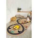 West Home Makinede Yıkanabilir Kaymaz Taban Leke Tutmaz Yol Desenli Çocuk Odası Halısı Oyun Halısı