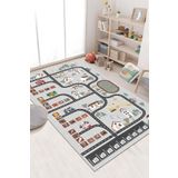 West Home Oyun Halısı Makinede Yıkanabilir Kaymaz Taban Antibakteriyel Yol Desenli Çocuk Halısı