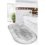 West Home Yıkanabilir Kaymaz Leke Tutmaz Salon Halısı Mutfak Halısı Koridor Halısı Yolluk ve Paspas - Gri - Beyaz - 200 x 400 cm