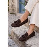 West To West Westtowest Kadın Kahve Süet Loafer Püsküllü Babet Günlük Makosen Ayakkabı